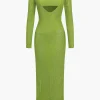 Hollow Out Long Sleeve Knit Maxi Dress With Bra Set>MICAS New