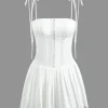 Hook And Eye Front Zip Up Back Pleated Cami Mini Dress>MICAS Discount