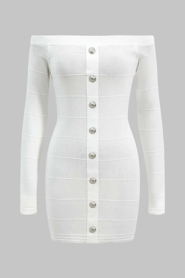 Knit Button Off Shoulder Long Sleeve Dress>MICAS Outlet