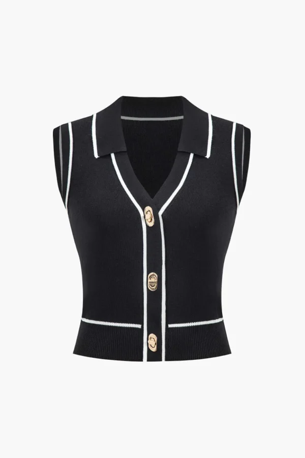 Knit Color Block Button Vest>MICAS Discount