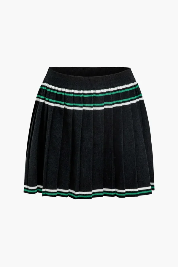 Knit Color Block Pleated Mini Skirt>MICAS Best