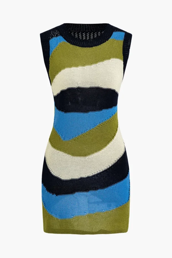 Knit Contrast Tank Mini Dress>MICAS Fashion