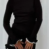 Knit Contrast Whipstitching Dress>MICAS Fashion