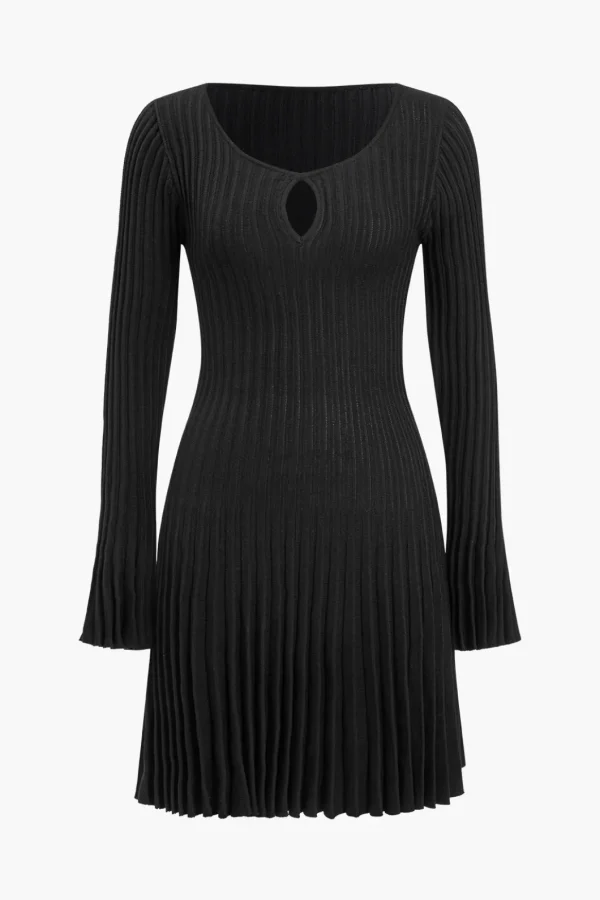 Knit Cut Out Long Sleeve Bell Sleeve Dress>MICAS Clearance