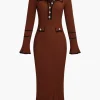 Knit Long Sleeve Button Dress>MICAS Outlet