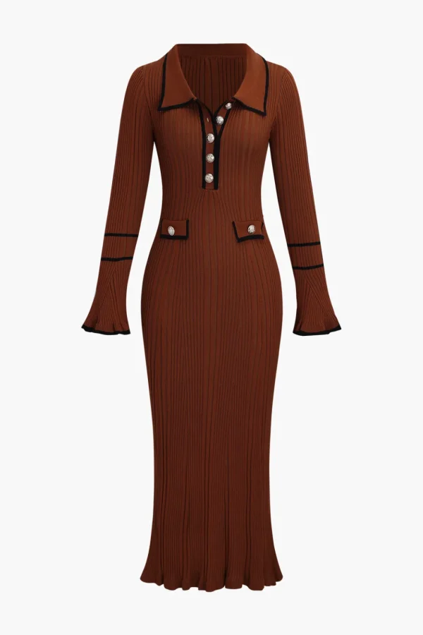 Knit Long Sleeve Button Dress>MICAS Outlet