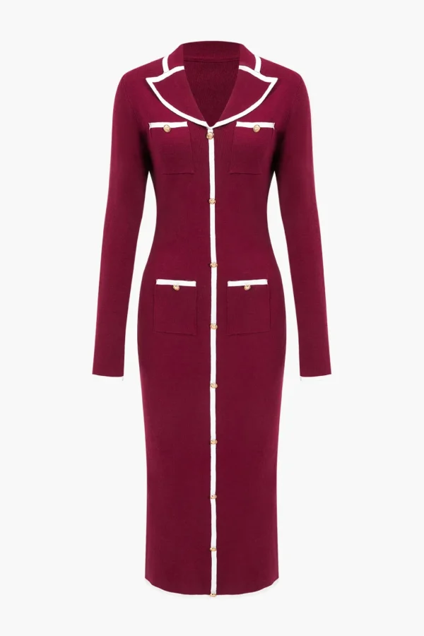 Knit Long Sleeve Button Pocket Dress>MICAS Clearance
