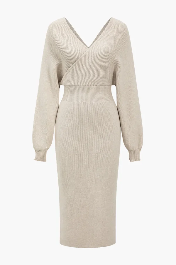 Knit Long Sleeve V-Neck Slit Dress>MICAS Sale