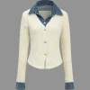 Knit Patchwork Denim Long-Sleeve Top>MICAS Hot