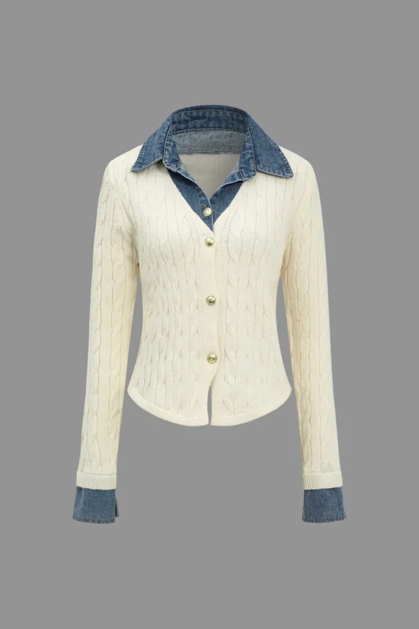 Knit Patchwork Denim Long-Sleeve Top>MICAS Hot