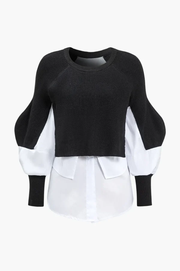 Knit Patchwork Sweater Long-Sleeve Top>MICAS Fashion