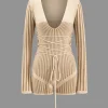 Knit Patchwork Tie-Up V-Neck Long Sleeve Romper>MICAS Sale