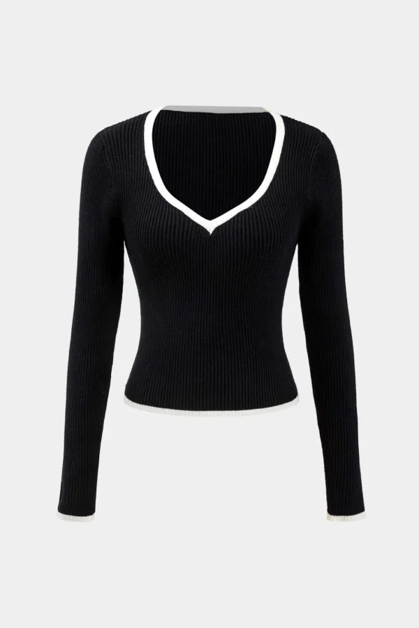 Knit V-Neck Long-Sleeve Top>MICAS Discount