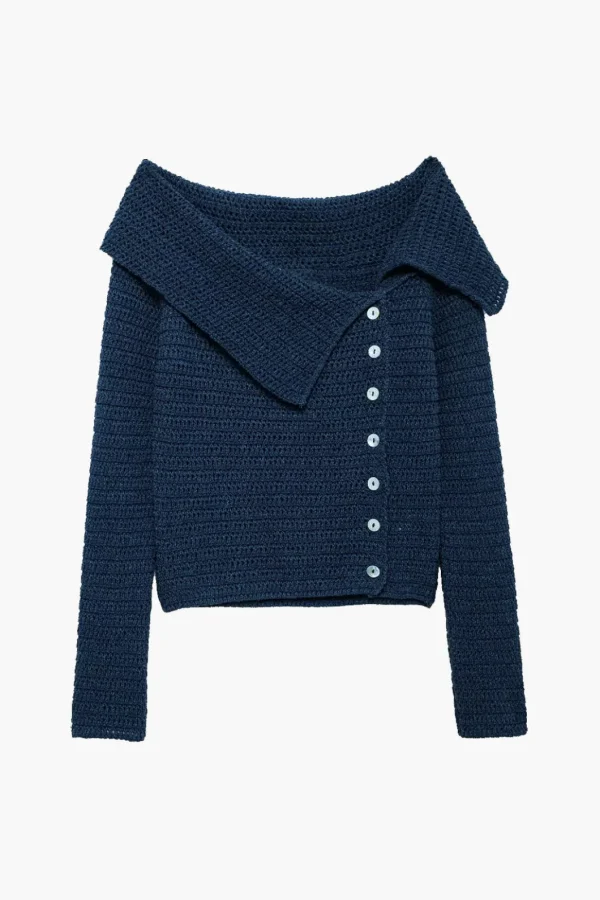 Knitted Button Asymmetrical Long-Sleeve Top>MICAS Fashion