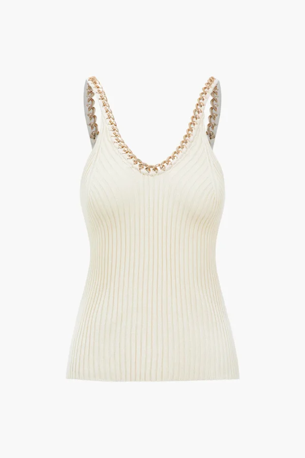 Knitted Metallic Chain Detail Tank Top>MICAS Online
