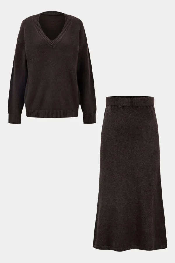 Knitted V-Neck Long-Sleeve Top And Trousers Set>MICAS Outlet