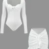 Knot Long Sleeve Top And Ruffle Ruched Detail Skirt Set>MICAS Hot