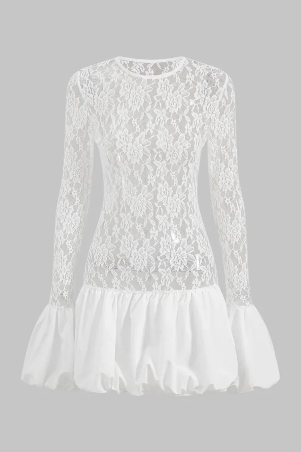 Lace Round Neck Bell Sleeve Mini Dress>MICAS Outlet