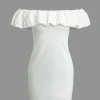 Lace Ruffle Neckline One Shoulder Mini Dress>MICAS Discount