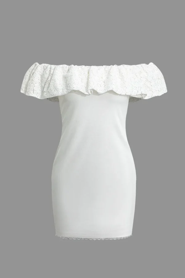 Lace Ruffle Neckline One Shoulder Mini Dress>MICAS Discount