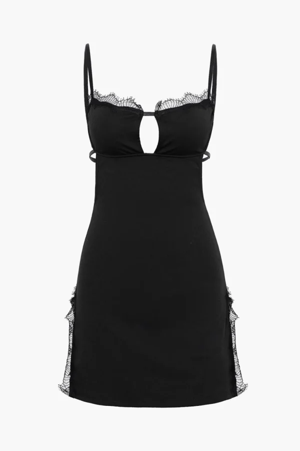 Lace Trim Backless Slit Mini Dress>MICAS Clearance