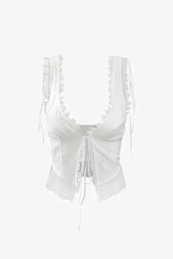 Lace Trim Tie Front Tank Top>MICAS Best