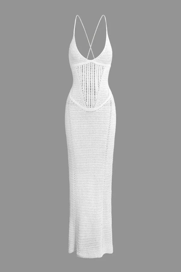 Lace Up Backless V-Neck Hollow Out Knit Dress>MICAS Best