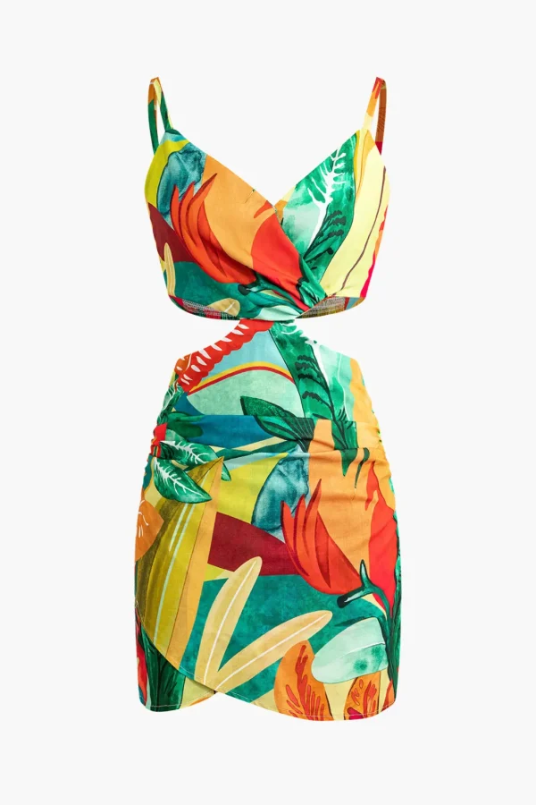 Leaf Print Cutout Mini Dress>MICAS Sale