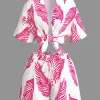 Leaf Print Drawstring Shorts Set>MICAS Discount