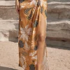 Leaves Print Knot Split Cover-Up Maxi Skirt>MICAS Sale