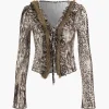 Leopard Print Mesh Long-Sleeve Top>MICAS New