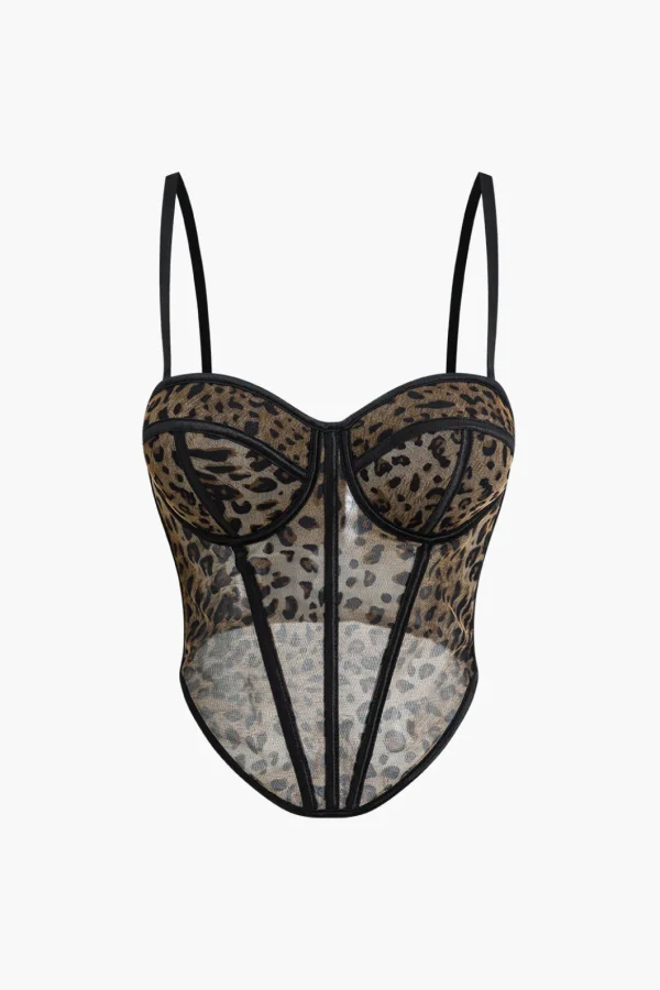 Leopard Print Mesh Sheer Cami Top>MICAS New
