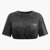 Letter Embroidery Ruched Crop T-shirt>MICAS Fashion