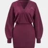 Letter Pattern V-Neck Long Sleeve Mini Dress>MICAS Clearance