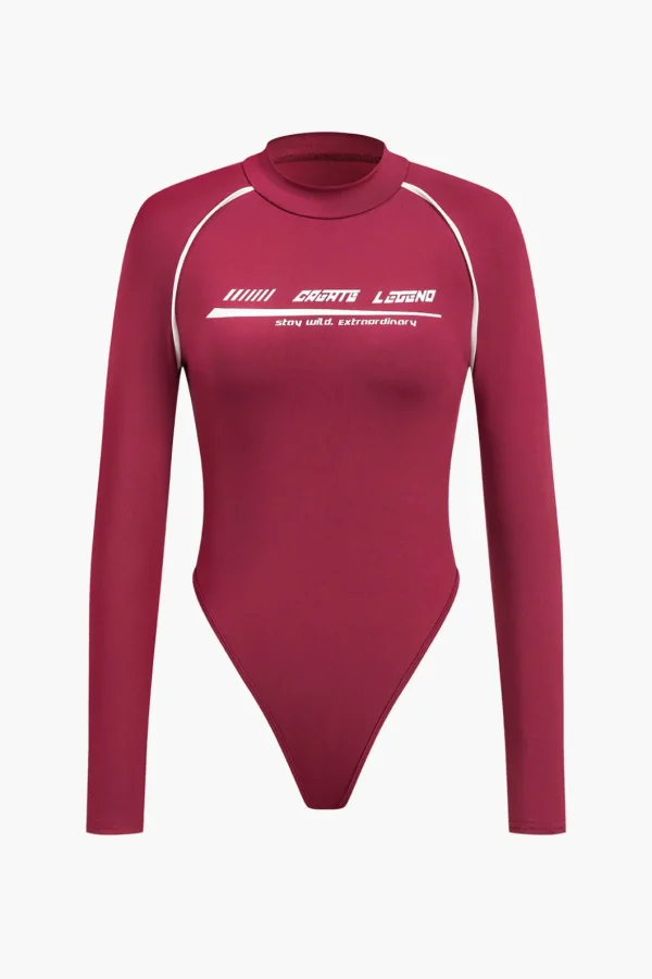 Letter Print Long Sleeve Bodysuit>MICAS Online
