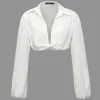 Linen-Blend Twist Long Sleeve V-neck Shirt>MICAS New