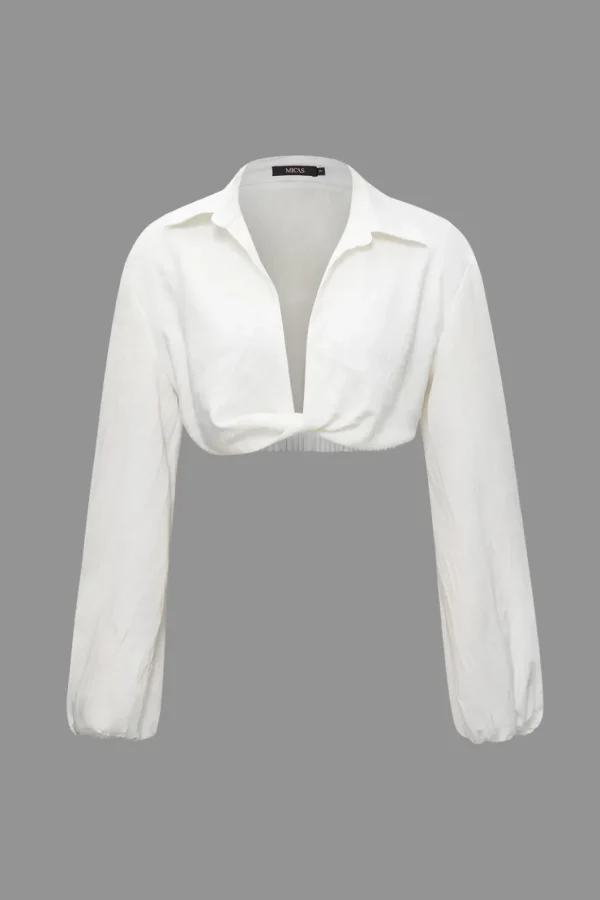 Linen-Blend Twist Long Sleeve V-neck Shirt>MICAS New