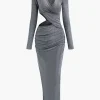 Lurex Asymmetric Cut Out Long Sleeve Maxi Dress>MICAS Outlet