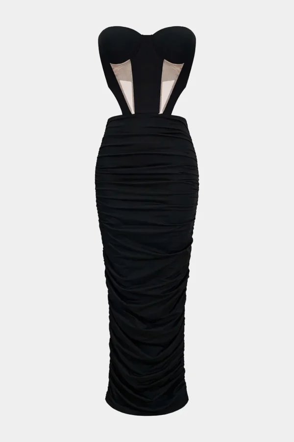 Mesh Backless Patchwork Strapless Maxi Dress>MICAS Online