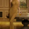 Mesh Backless Sheer Rhinestone Maxi Dress>MICAS Best