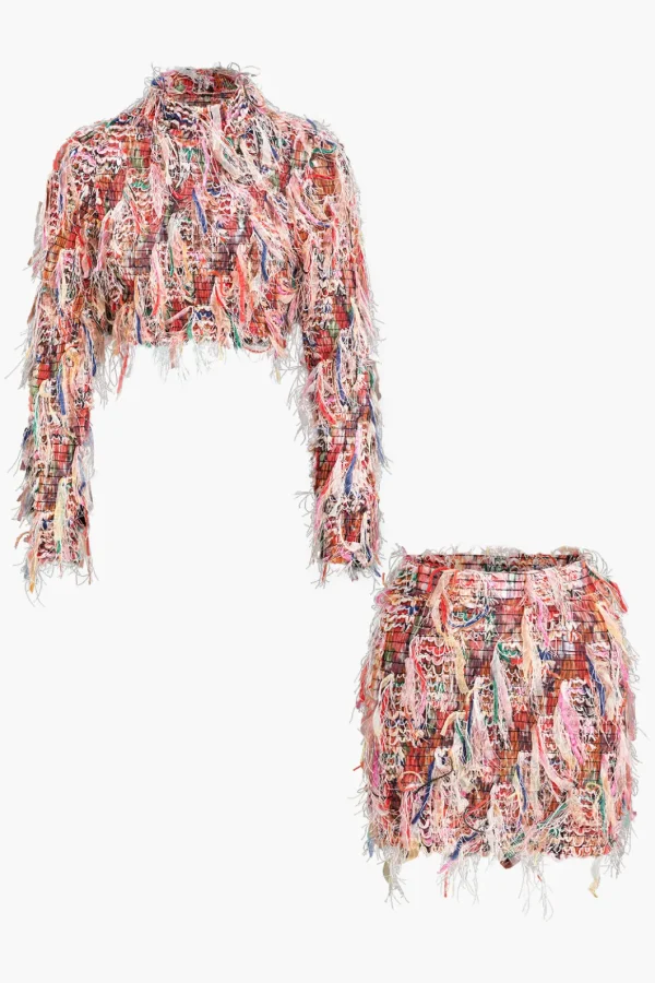 Mesh Fringe Long Sleeve Skirt Set>MICAS Sale