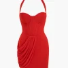 Mesh Halter Neck Backless Bustier Mini Dress>MICAS Clearance