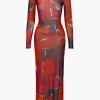 Mesh Long Sleeve Scallop Edge Maxi Dress>MICAS New