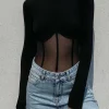 Mesh Patchwork Corset Round Neck Long-Sleeve Top>MICAS Online