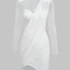 Mesh Patchwork Long Sleeve Sheer Mini Dress>MICAS Clearance