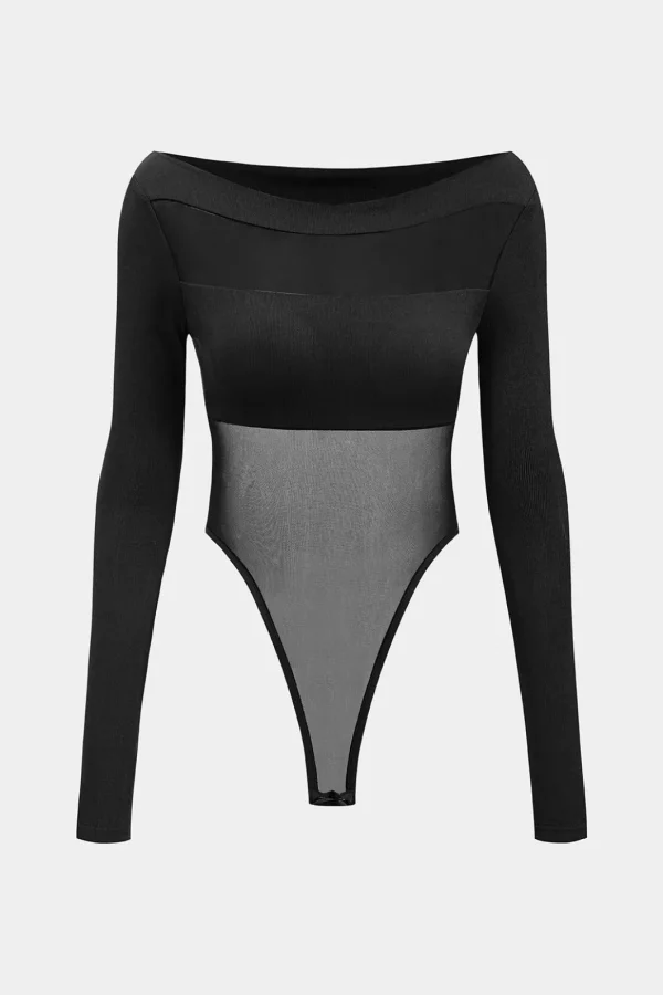 Mesh Patchwork Long Sleeve Bodysuit>MICAS New