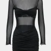 Mesh Patchwork Round Neck Long Sleeve Mini Dress>MICAS Best