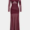 Mesh Ruffle Long Sleeve Maxi Dress>MICAS Online