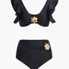 Metal Flower Decor Ruffle Bikini Set>MICAS Discount