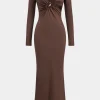 Metallic Beaded Cut Out Asymmetry Neck Long Sleeve Maxi Dress>MICAS Fashion
